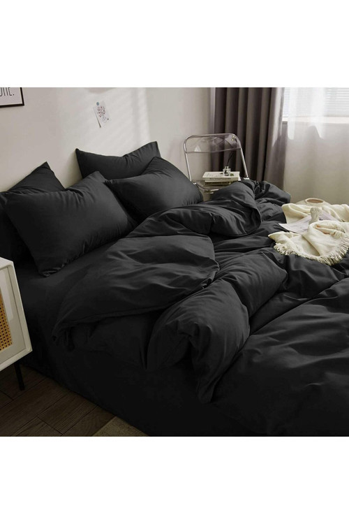 Mystory Home Lastikli Çarşaflı Tek Kişilik Nevresim Takımı Balck