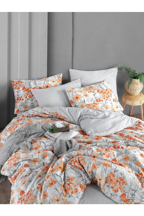 Mystory Home Lastikli Çarşaflı Çift Kişilik Nevresim Takımı Naranja