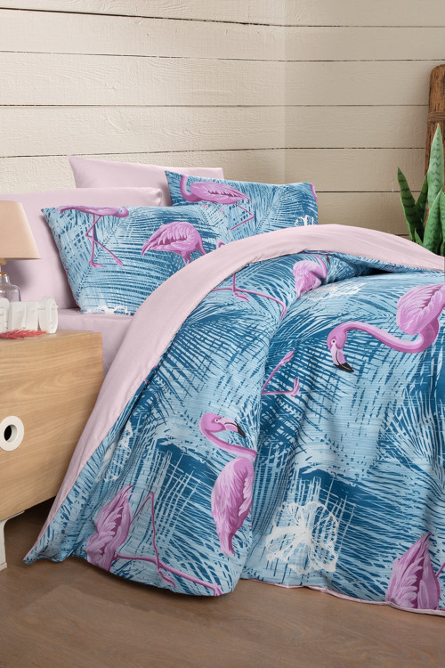 Mystory Home Lastikli Çarşaflı Tek Kişilik Nevresim Takımı Flamingo
