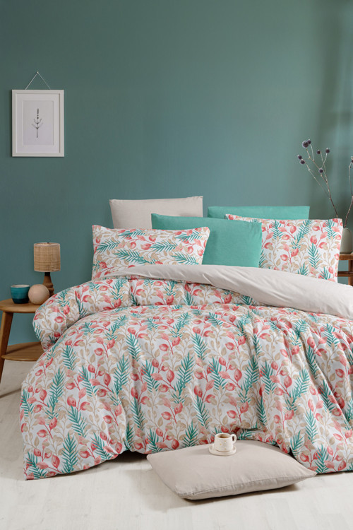Mystory Home Lastikli Çarşaflı Çift Kişilik Nevresim Takımı Lemon Red