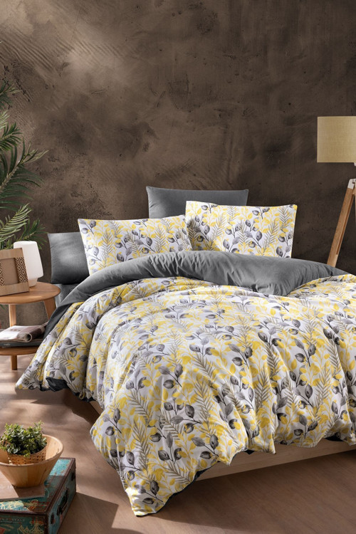 Mystory Home Lastikli Çarşaflı Çift Kişilik Nevresim Takımı Lemon 200X220 Cm