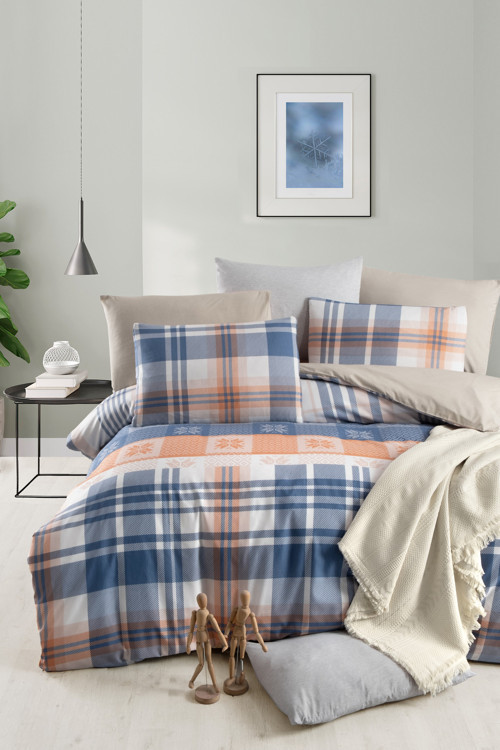 Mystory Home Lastikli Çarşaflı Tek Kişilik Nevresim Takımı Plaid