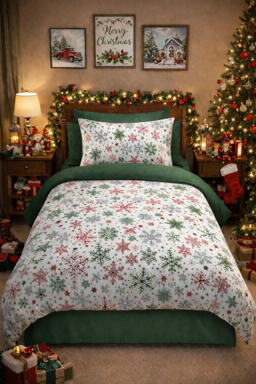 Mystory Home Tek Kişilik Lastikli Çarşaflı Nevresim Takımı Christmas