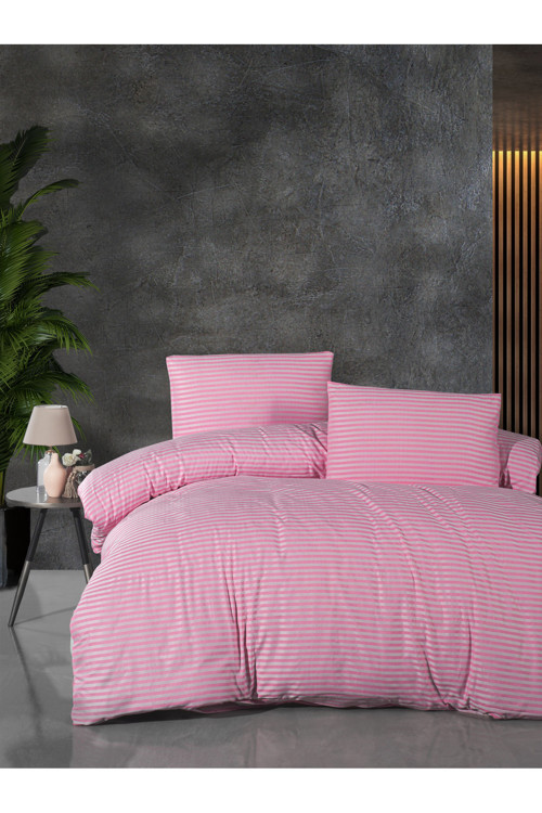 Mystory Home Lastikli Çarşaflı Tek Kişilik Nevresim Takımı Saten Pembe