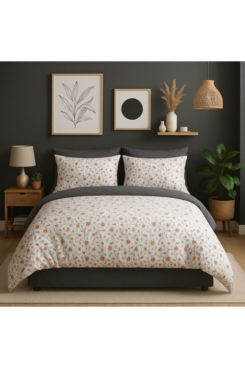 Mystory Home Lastikli Çarşaflı Çift Kişilik Nevresim Takımı Orange