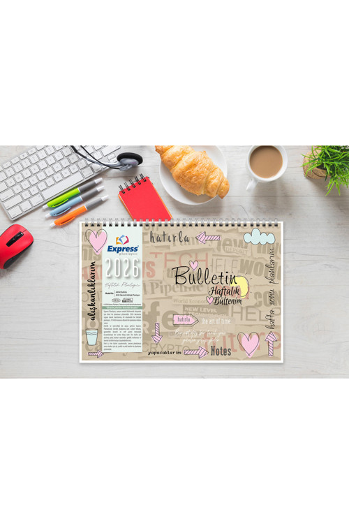2026 Takvim A4 Ebat 53 Haftalık Planlayıcı Bulletin