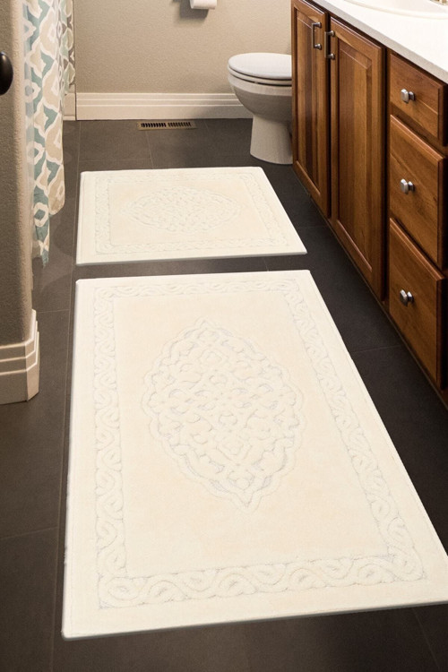 Lotus 2'li Pamuklu Klozet Takımı, Krem Banyo Paspas Seti