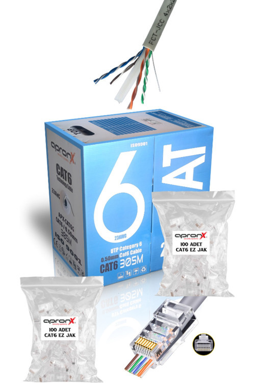 Cat6 23AWG 305 m 0,50 mm UTP Kablo + 200 Adet EZ Jak