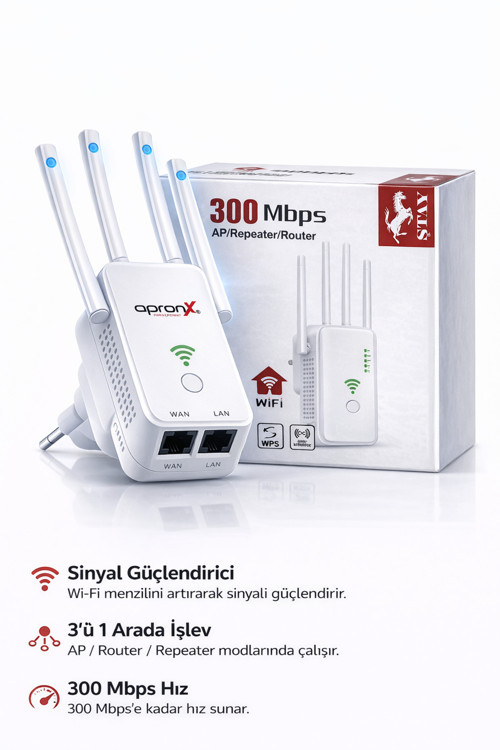 GLOW 4 Antenli Wifi Sinyal Güçlendirici Yükseltici Wifi Repeater Range Extender 300mbps