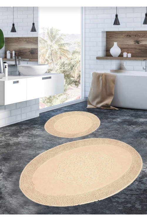 Cotton Special %100 Pamuk 2'li Oval Osmanlı Desen Pamuklu Klozet Takımı Cappucino