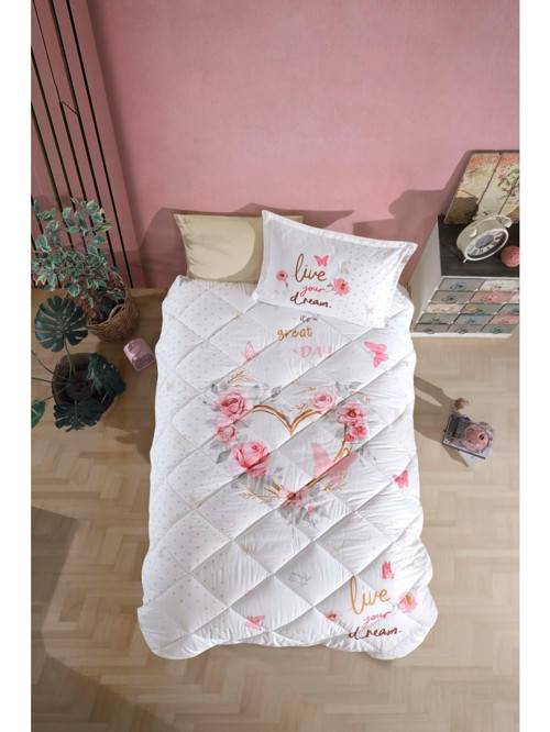 %100 Pamuk Tek Kişilik Uyku Seti (Lastikli Çarşaflı) Dream V1 Bej