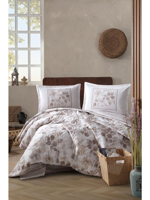 %100 Pamuk Çift Kişilik Dört Mevsim Seti Semeran V1 Bej