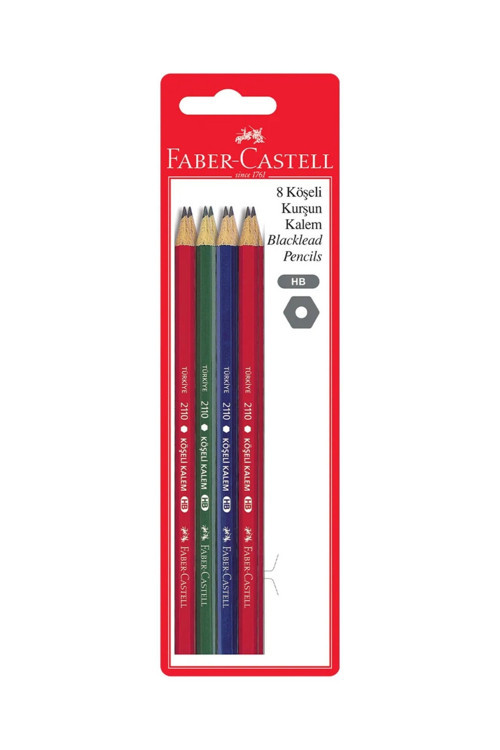 Köşeli 8'li Kurşun Kalem,HB Uç, Ergonomik Tasarım, Dayanıklı ve Silgili