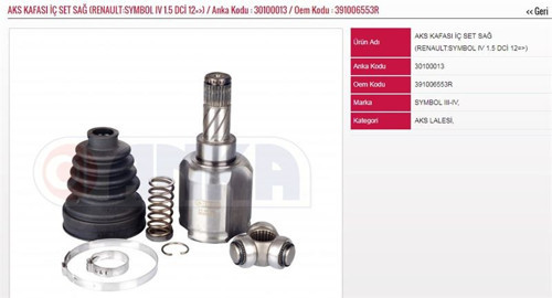 Aks Kafası İç Set Sağ 1.5 Dci 12=> Renault Symbol Iv (1 Ad )