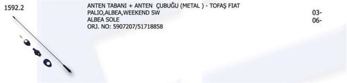 Anten Tabanı + Anten Çubuğu (Metal) Doğan Şahın Kartal Fıat Dkş Uno Tıpo Tempra Marea Bra . . (1 Ad )