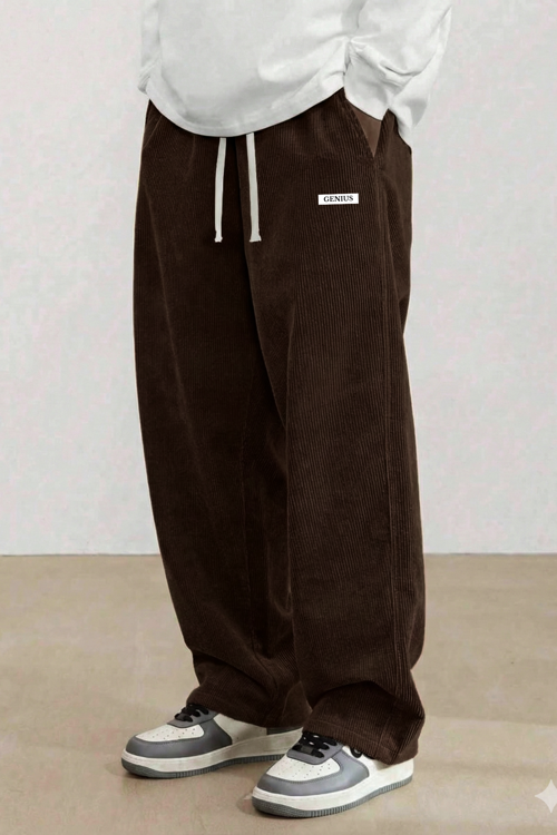 GENIUS Erkek Pantolon Fitilli Kadife Bol Paça Oversize Pantolon