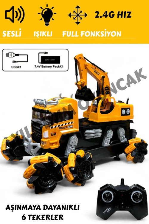 1:14 Ölçek Uzaktan Kumandalı Full Fonksiyon 2.4G Işıklı Ve Sesli Kamyon Kazıyıcı 6 Tekerli