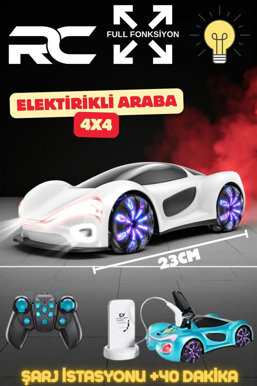 Uzaktan Kumandalı Şarjlı Elektrikli Araba 4X4 Şarj İstasyonlu Led Işıklı Sesli Müzikli Rc 23 Cm