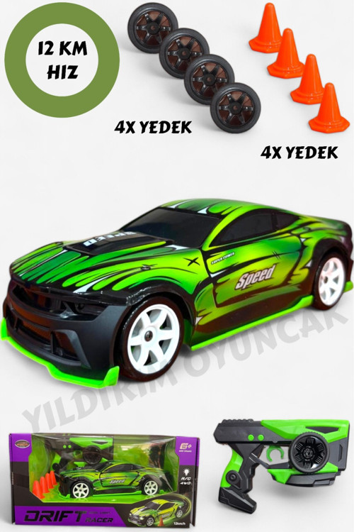 Sesli Işıklı Drift Atabilen 12 Km Hız Yapan Uzaktan Kumandalı Araba-Yedek Aksesuarlı Spor Araba