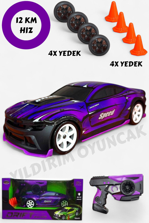 Sesli Işıklı Drift Atabilen 12 Km Hız Yapan Uzaktan Kumandalı Araba-Yedek Aksesuarlı Spor Araba