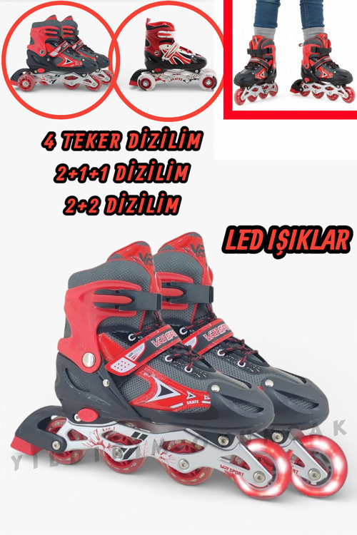 Silikon Tekerli Paten Ayarlanabilir 2+1+1, 2+2 Ve Tek Sıra Paten Işıklı Çocuk Pateni 3 İn 1
