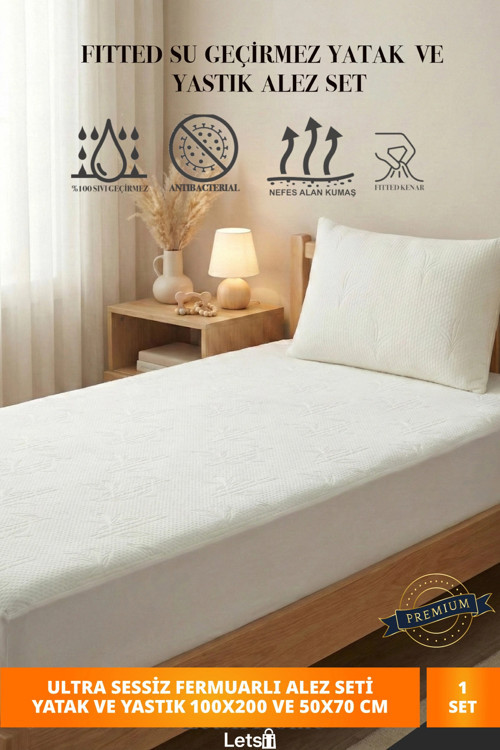 Premium Sıvı Geçirmez Tek Kişilik Alez + Yastık Alezi Seti | Ultra Sessiz Fitted Yatak & Fermuarlı Y