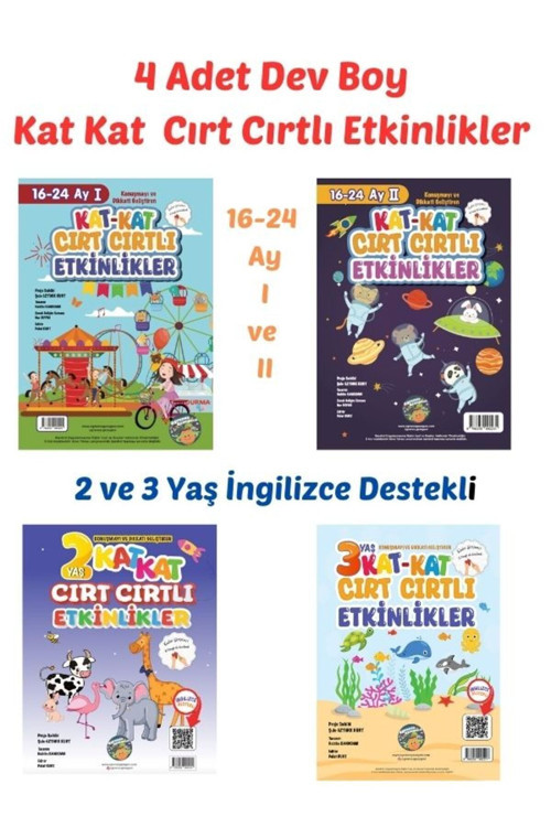 4 Kitap Set - Kat Kat Cırt Cırtlı Etkinlikler, 16-24 Ay I Ve Iı , İngilizce Destekli 2 Yaş Ve 3 Yaş
