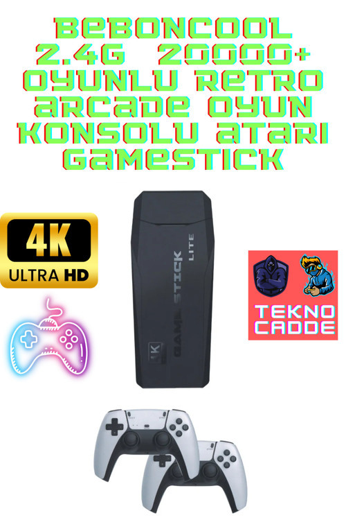 20000+ Retro Oyunlu Çift Kol 4K GameStick Atari Oyun Konsolu