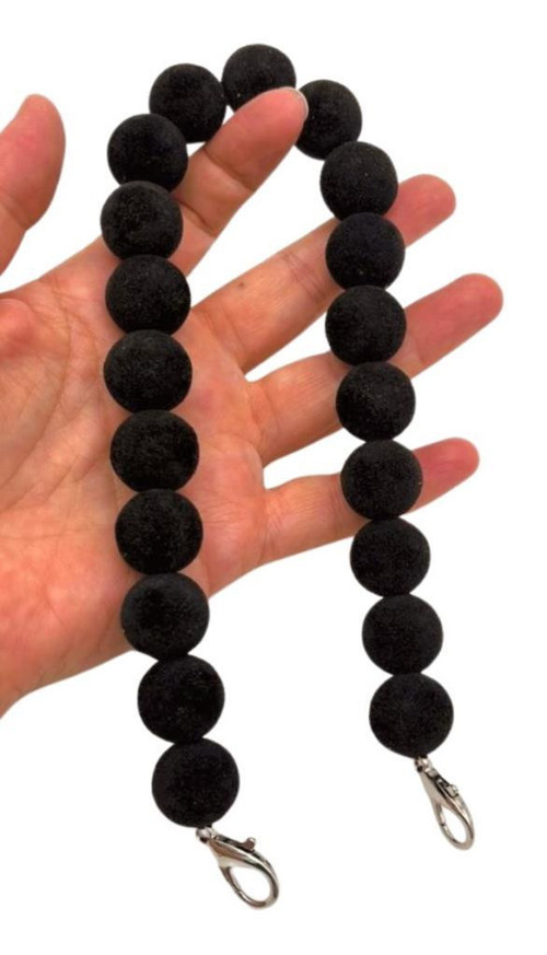Çanta Aksesuar 40 Cm Kadife Siyah Renk Çanta Sapı Kancalı Gümüş Metalli