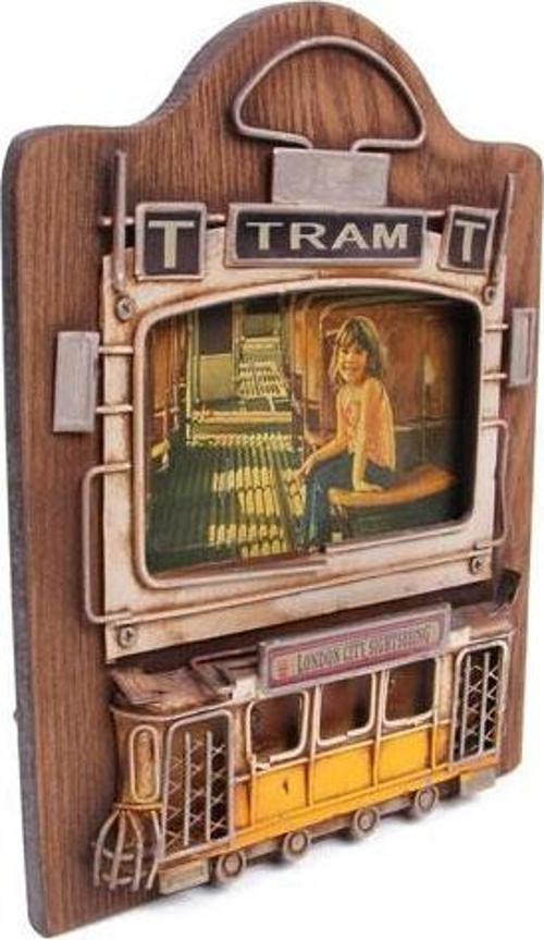 Dekoratif Metal Çerçeve Tramvay Dekorlu Vintage Hediyelik