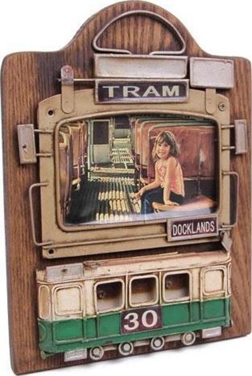 Dekoratif Metal Çerçeve Tramvay Dekorlu Vintage Hediyelik