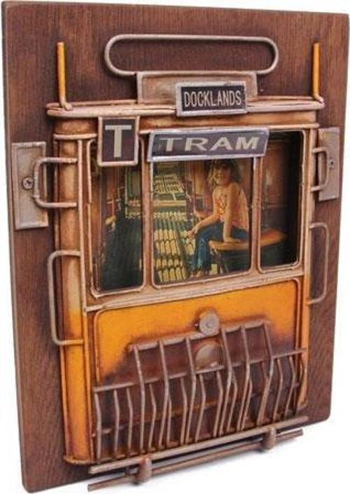 Dekoratif Metal Çerçeve Tramvay Dekorlu Vintage Hediyelik