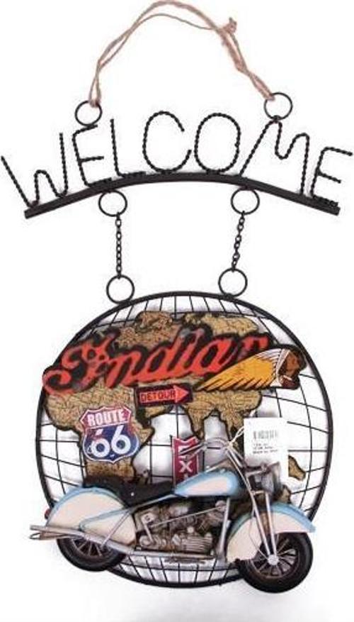 Dekoratif Metal Kapı Welcome Motosiklet Dekorlu Hediyelik