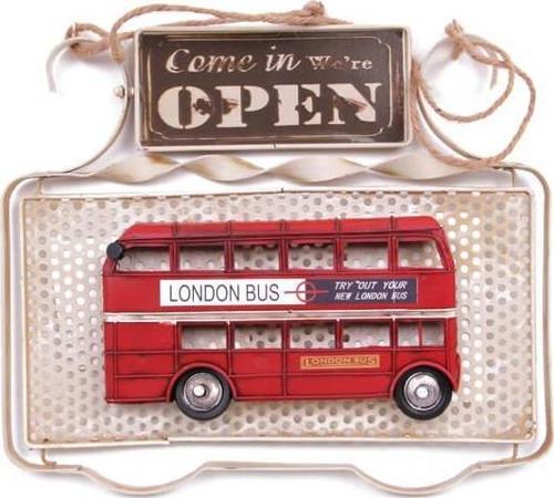 Dekoratif Metal Kapı Yazısı Londra Şehir Otobüsü Dekorlu Vintage Hediyelik