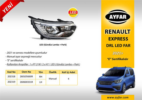 Far Manuel Sağ - Led Drl + Park Renault Express ( 2021> ) (1 Ad )