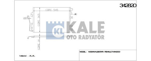 Klima Radyatörü Renault Kangoo / Express 97+ 1.2 / 1.2 16V / 1.5 Dci / 1.6 16V / 1.9 Dci M () Al/Al (1 Ad )