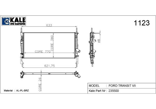 Radyatör Ford Transıt Turbo (V347) Ac 1 Sıra Alüminyum Brazing Sistem (1 Ad )