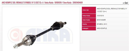 On Aks Komple Sol Symbol Iv-Sandero Iı 1,5Dcı K9K 12-> (1 Ad )