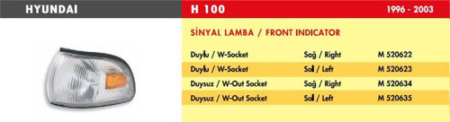 Sinyal Lamba Hyundaı H100 / Sol (Duysuz) (1 Ad )