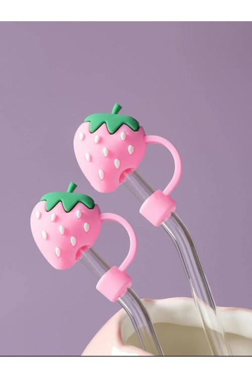 Silikon Pembe Çilek Model Toz Geçirmez Sızdırmaz Pipet Kapağı 1 Adet Stanley Termos Ile Uyumlu