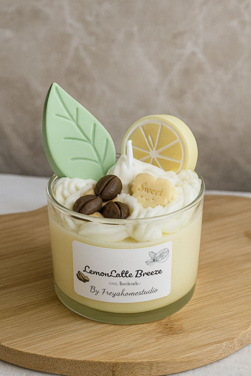 Limon Kremalı Latte Soya Mum Dekoratif Cam Mum (El Yapımı)