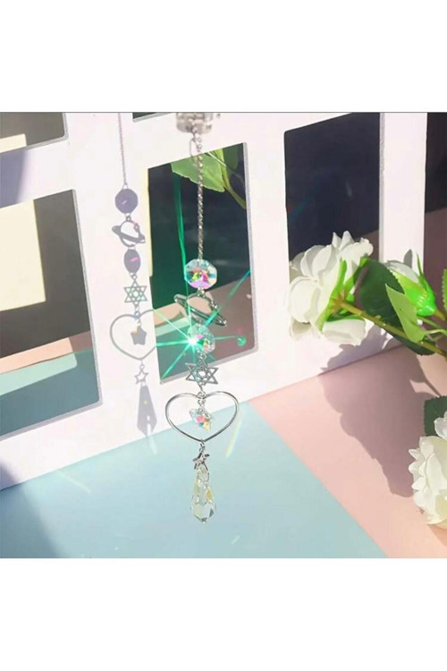 Kalp Sevgi Yıldız Tasarım Duvar Dekoru Modern Doğal Kristali Rüzgar Çanı Kapı Süsü