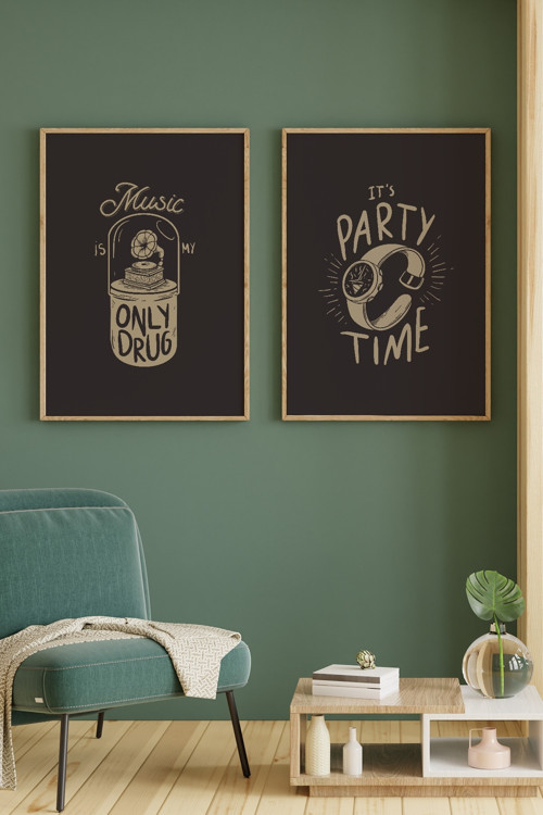 Minimalist Eğlence Tasarımlı 2'li Doğal Ahşap Çerçeveli Tablo