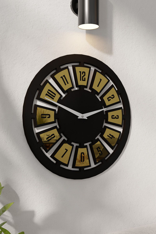 Minimalist Aynalı Pleklisi Ahşap Duvar Saati