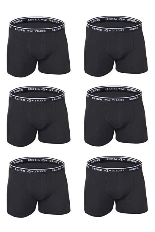 6 Lı Paket Yıldızı Erkek Likralı Boxer Elastan Siyah