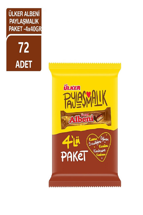 ALBENİ Sütlü Çikolata Kaplamalı Karamelli Bar - 4'lü Paket - 160 gram - 72 Adet