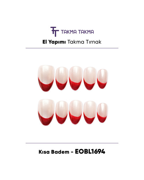 EOBL1694 Kısa Badem 10'lu Tekrar Kullanılabilir El Yapımı Protez Takma Tırnak Ten Rengi-L