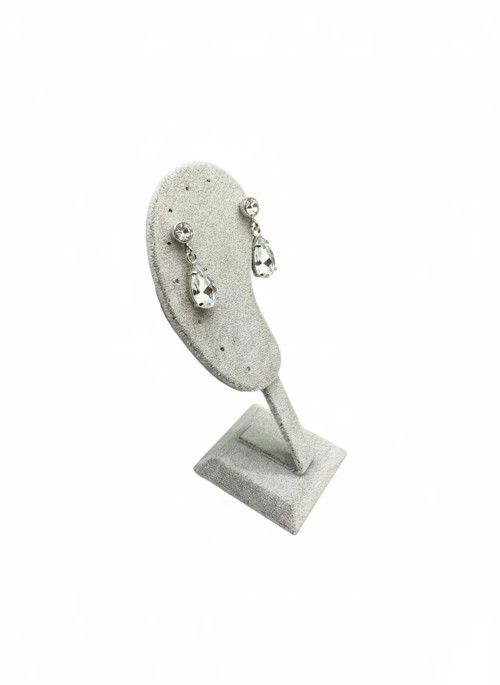 Süet Kumaş Gri Renk 12 cm Ayaklı Küpe Sergileme Dekoru