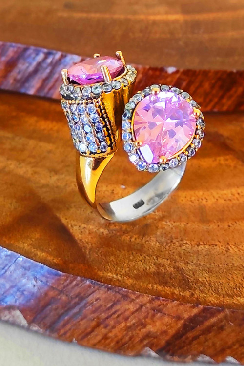 Pembe ZirkonTaşlı Gümüş Yüzük Kadın Otantik Gümüş Yüzük YZK-285