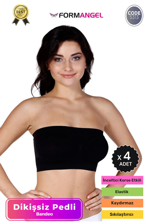#Bandeo Seamless Toparlayıcı Kadın Basic Örme Dikişsiz Pedli Bandeo Büstiyer - 4 Adet